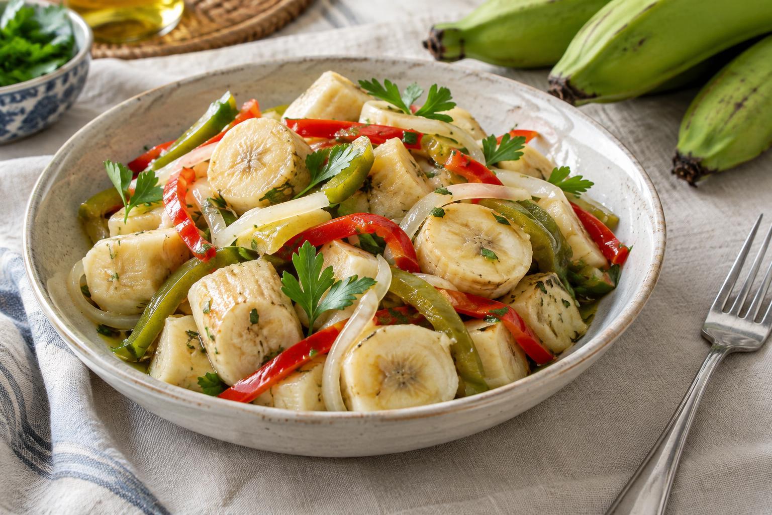 Guineos en Escabeche: Puerto Rican Green Banana Salad with Peppers and Vinegar